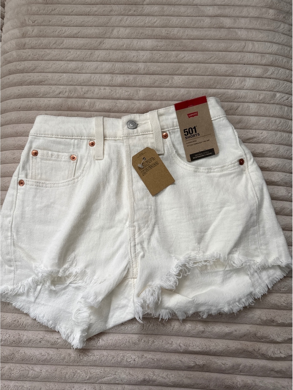 Levi's 501 White Denim Shorts  - Size 24